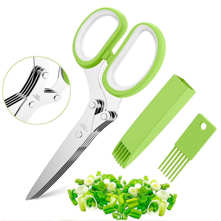 Stainless steel 5 blade Herb Scissor with brush