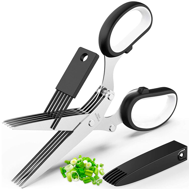 Stainless steel 5 blade Herb Scissor with brush