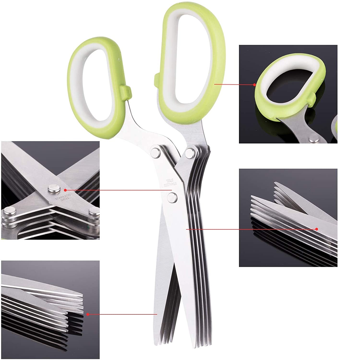 Stainless steel 5 blade Herb Scissor with brush