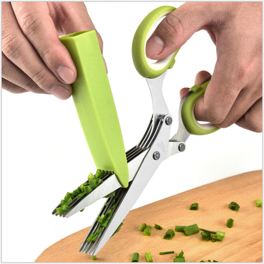 Stainless steel 5 blade Herb Scissor with brush