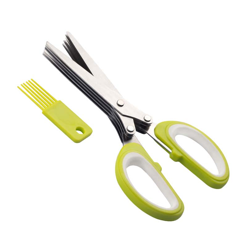 Stainless steel 5 blade Herb Scissor with brush